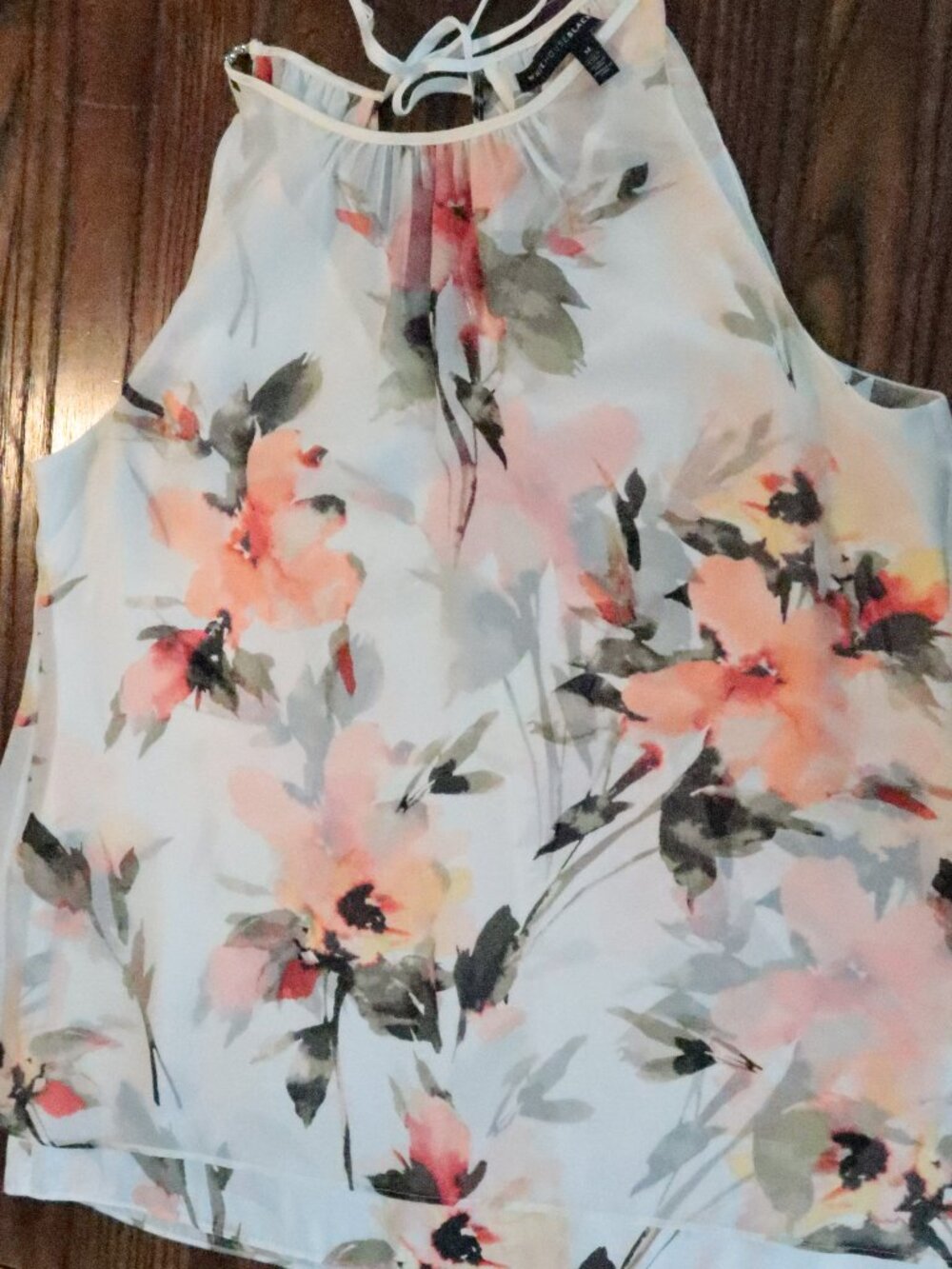 WHBM Floral Halter Sheer Overlay Sleeveless Blouse